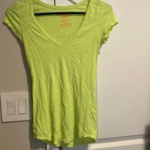 American Eagle Highlighter Neon Yellow V-Neck Tee